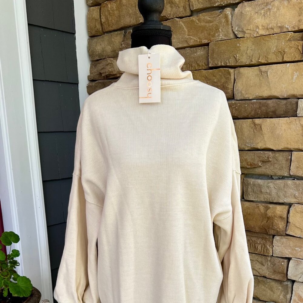 Oversized Boyfriend Sweater Balloon Sleeve by Choosy Cream Size Medium NWT